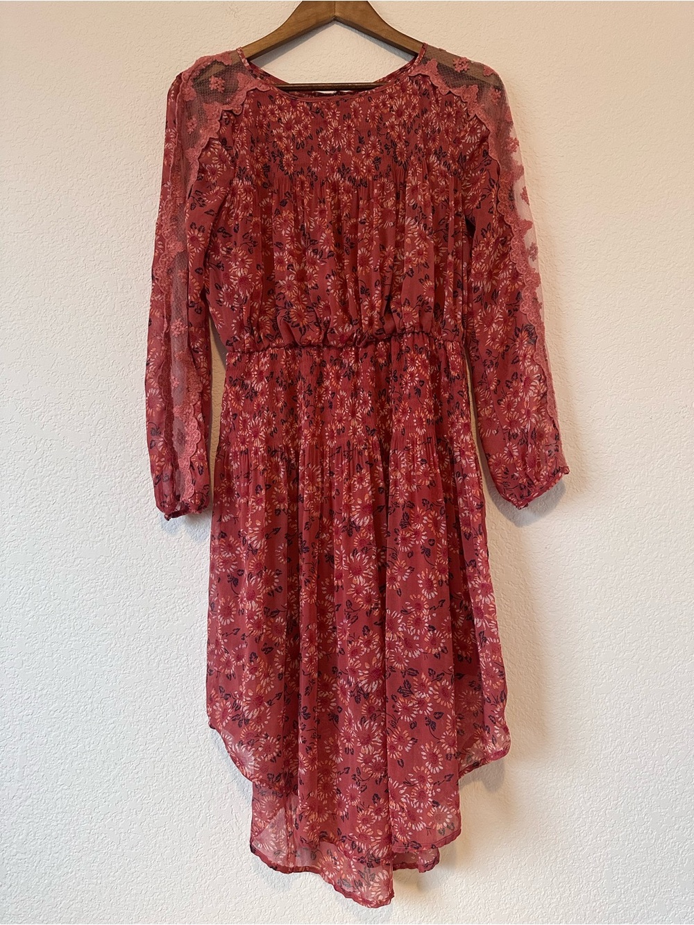 Free People Rose Floral Long-Sleeve Midi Dress